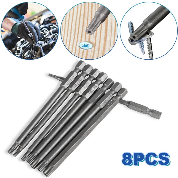 8pcs Torx Screwdriver Bit Set Hex Security Magnetic Head 100MM Extra Long HOT