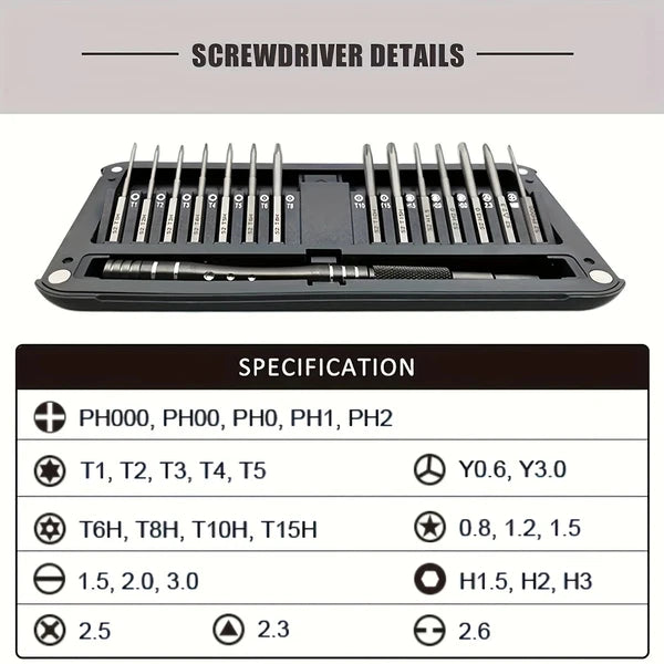 Precision Screwdriver Set 30in 1 Magnetic Repair Kit with 28 PCS 40mm Extra Long