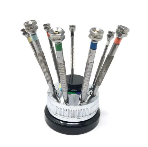 Watchmakers Screwdrivers Set 9 French Type With Revolving Base SPARE BLADES UK