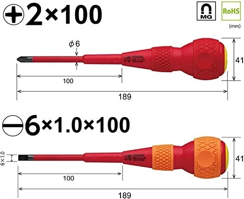 VESSEL Ball Grip Insulated Screwdriver Set of 2 +2x100 / -6x100 202PS-1 From