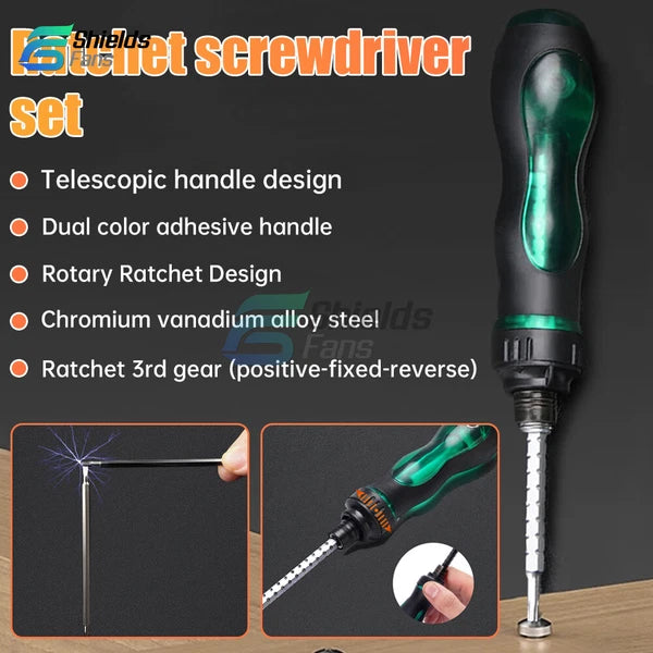 Multifunctional Magnetic Ratchet Screwdriver Set w/8pcs Dual-head Bits Hand Tool