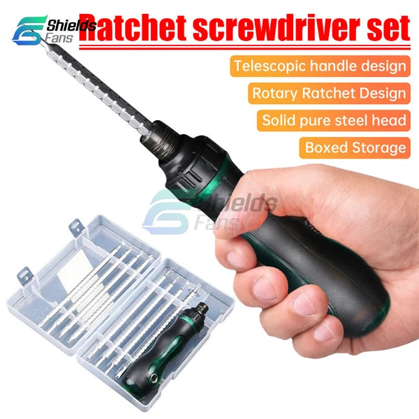 Multifunctional Magnetic Ratchet Screwdriver Set w/8pcs Dual-head Bits Hand Tool
