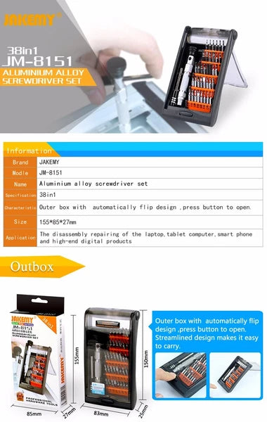 6" 38 In 1 Precision Magnetic Screwdriver Set Hex Torx Bits Screwdriver Kit Tool