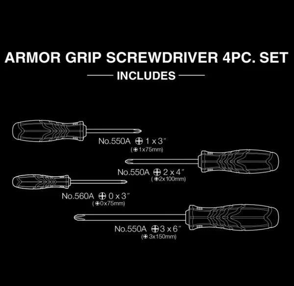 VESSEL - ARMOR GRIP™ Screwdriver Cross Point 4PC. Set (JISDRIVE) No.550APH4PBU
