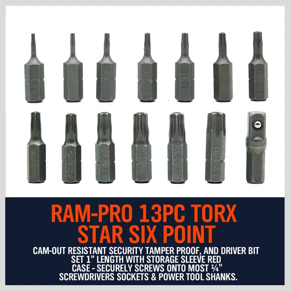 14PC Security Bit Tamper Proof Torx Screwdriver Star Hex Holder Tool T5 - T40-