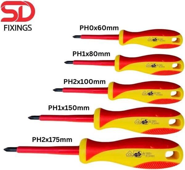 SET 10pcs Phillips&Slotted Magnetic Tip Precision VDE Test Insulated Screwdriver