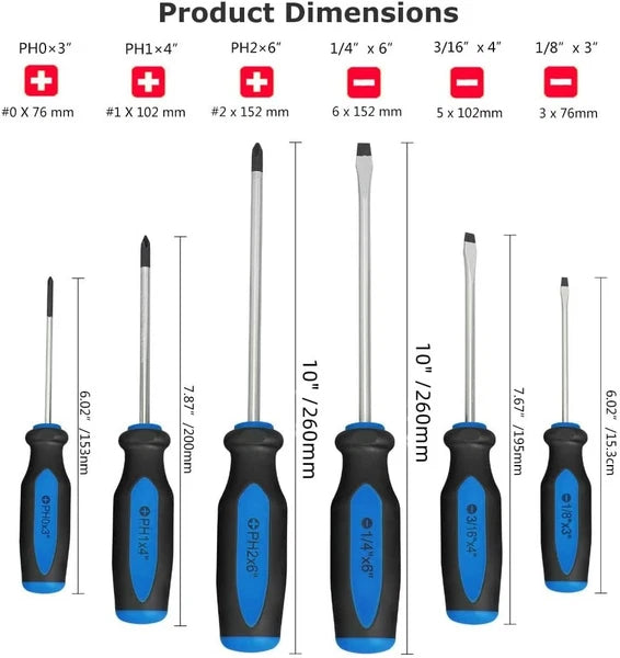 Magnetic Screwdrivers Set, 6 Pieces Slotted & Phillips Screwdriver with Blue