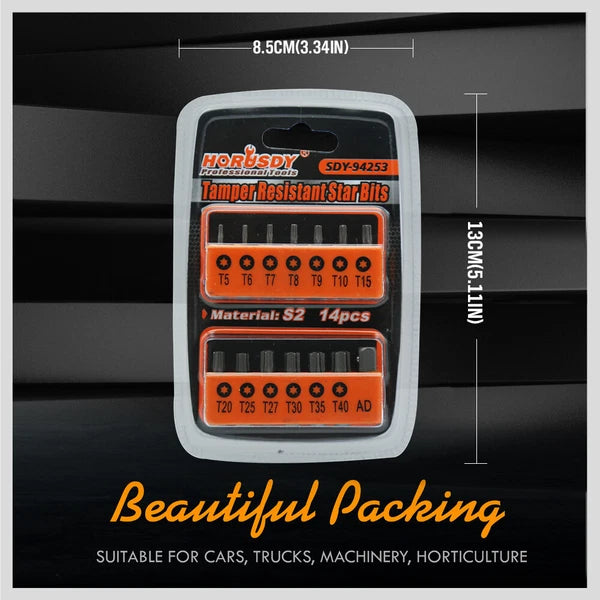 14PC Security Bit Tamper Proof Torx Screwdriver Star Hex Holder Tool T5 - T40-