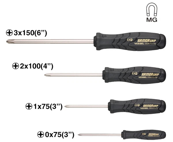 VESSEL - ARMOR GRIP™ Screwdriver Cross Point 4PC. Set (JISDRIVE) No.550APH4PBU