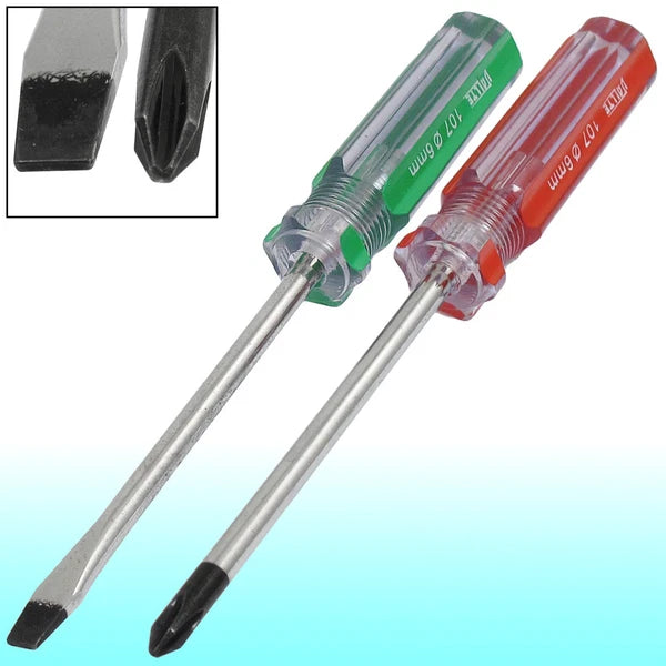 2 Pcs Red Green Plastic Handle 6mm Tip Slotted Phillips Screwdriver Set