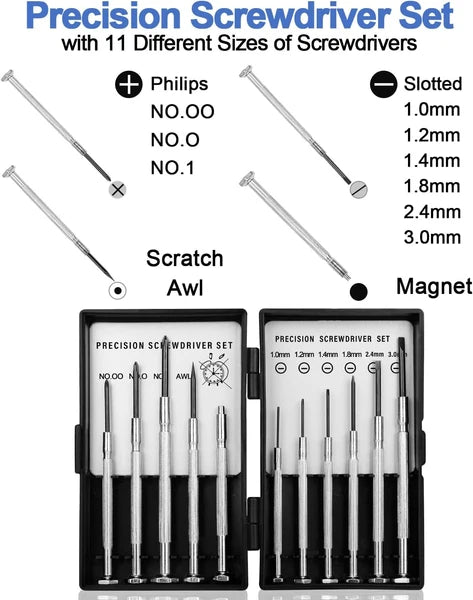 11Pcs Small Screwdriver Set with Hard Case, Tiny Mini Screw Driver Kit with 11 D