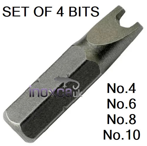 SET 4  2 PIN BITS FOR TWO HOLE SECURITY SCREWS No.4 No.6 No.8 No.10 #4 #6 #8 #10