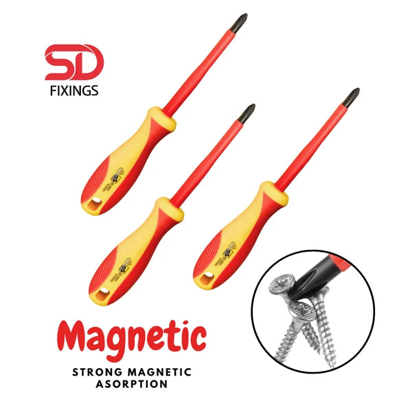 SET 10pcs Phillips&Slotted Magnetic Tip Precision VDE Test Insulated Screwdriver