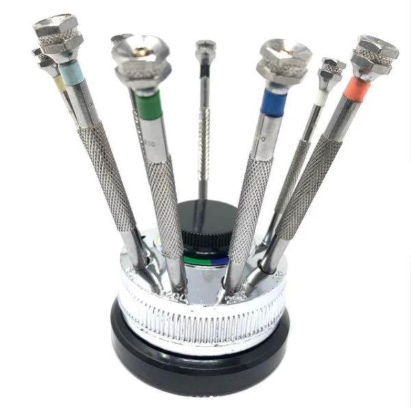 Watchmakers Screwdrivers Set 9 French Type With Revolving Base SPARE BLADES UK