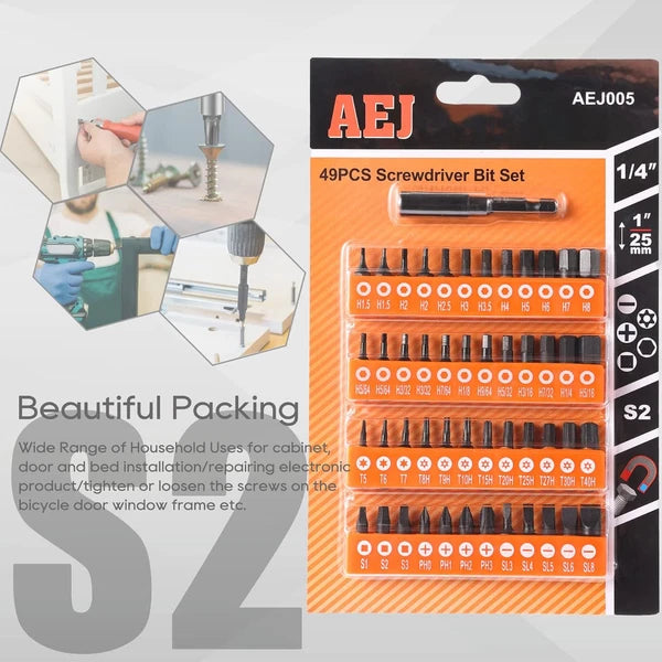 AEJ 49-Pack Screwdriver Bit Set, Hex Head Drill 12pc Torx Bits, Black