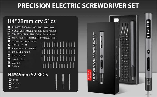 Precision Electric Screwdriver Set 59 in 1 Repair Tool Kit with 54 Magnetic Bits